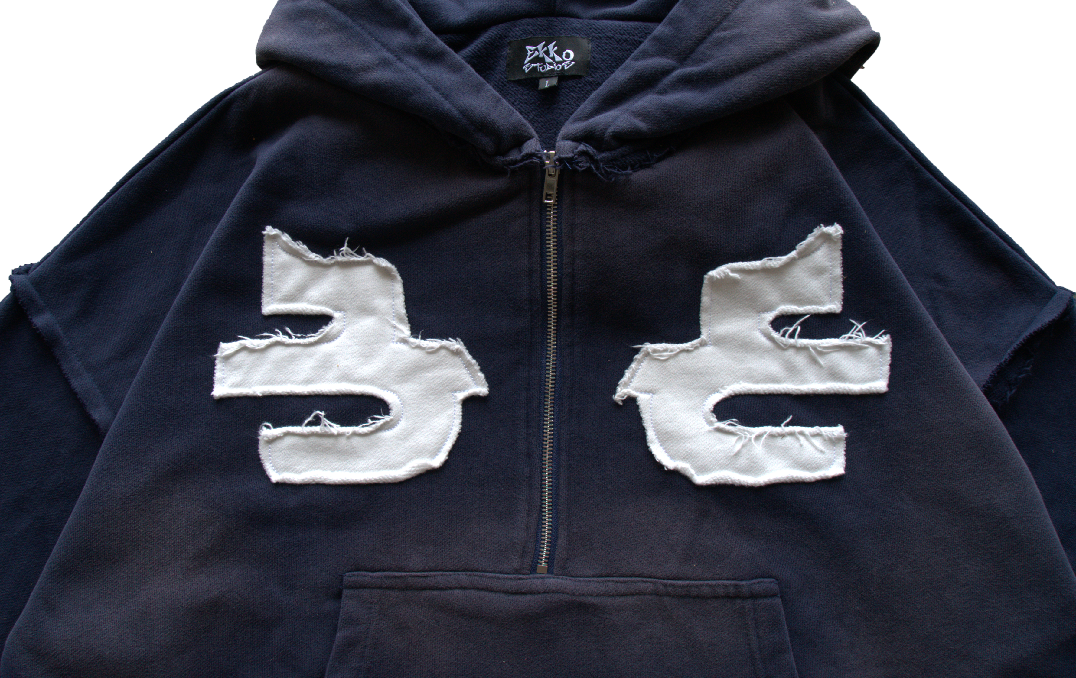 Half-Zip Cropped Hoodie Navy