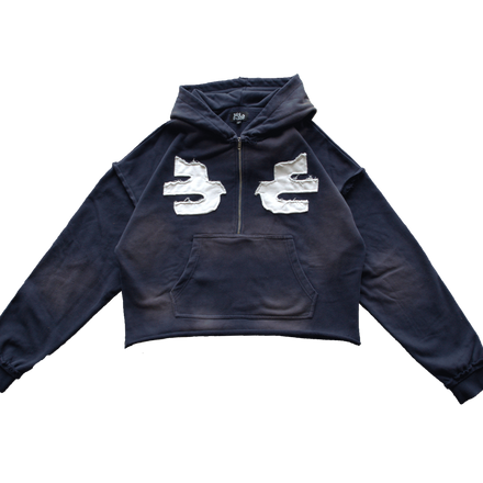 Half-Zip Cropped Hoodie Navy